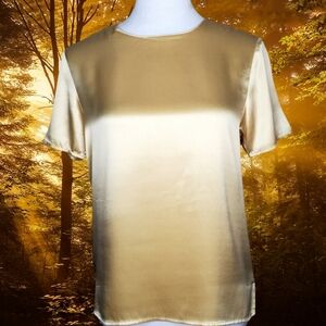 Eagle's Eye Vintage 100% Silk Soft Gold Top With Keyhole Rouleau Button Close